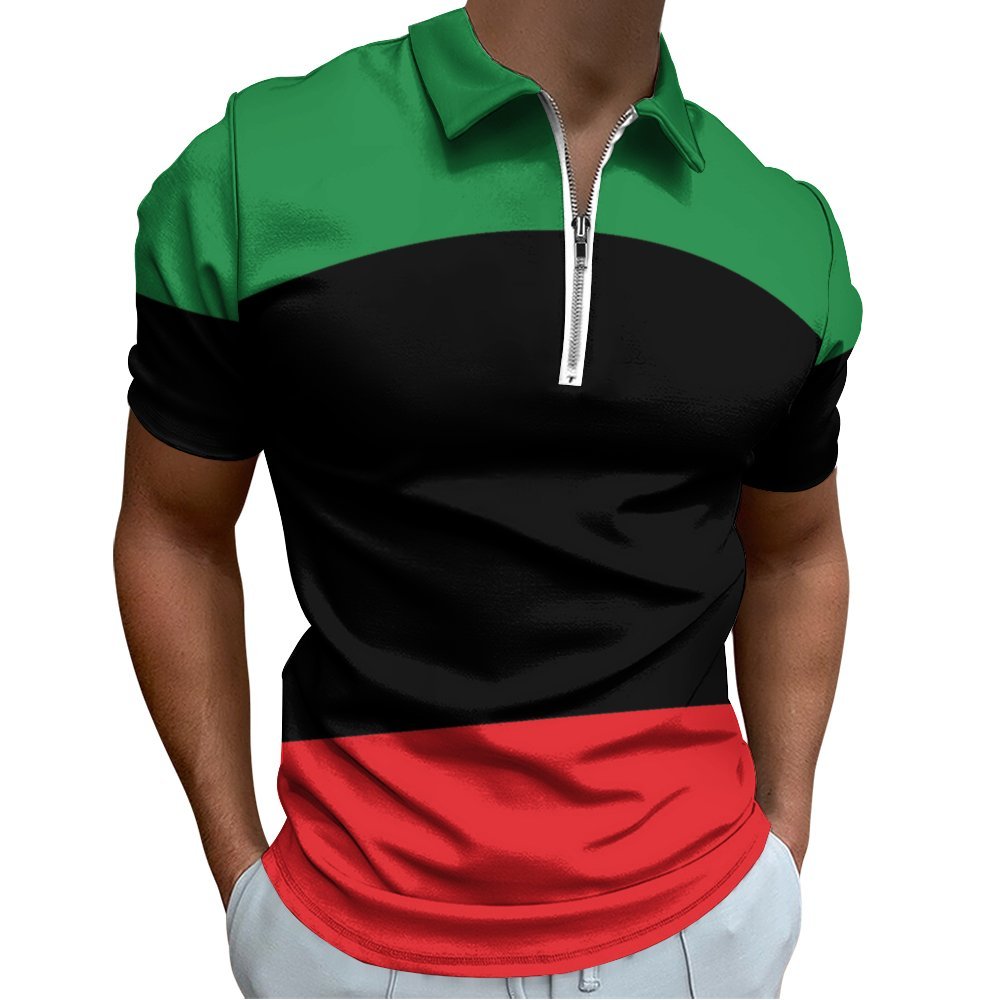 Pan African RBG Flag Short Unisex sleeve zip polo shirt