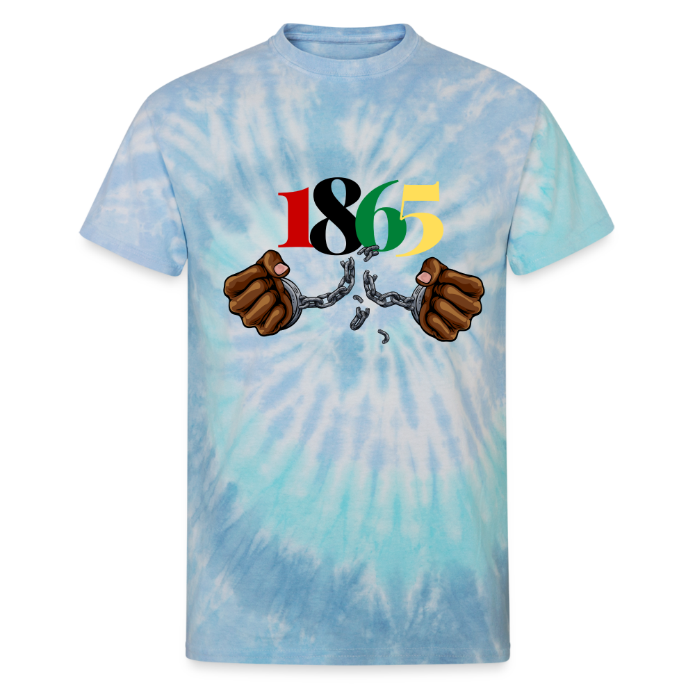 1865 Juneteenth Unisex Tie Dye T-Shirt - blue lagoon