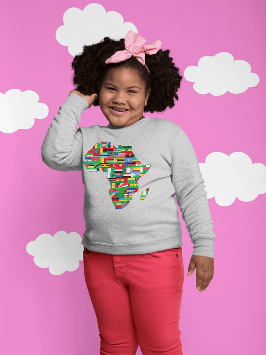 African Flags Kids' Crewneck Sweatshirt - Chocolate Ancestor