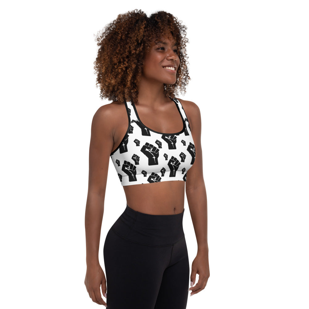 Black Power Fist Pattern Padded Sports Bra