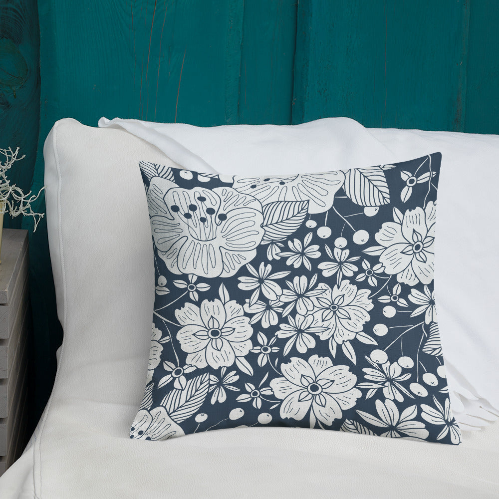 Floral Navy Premium Pillow