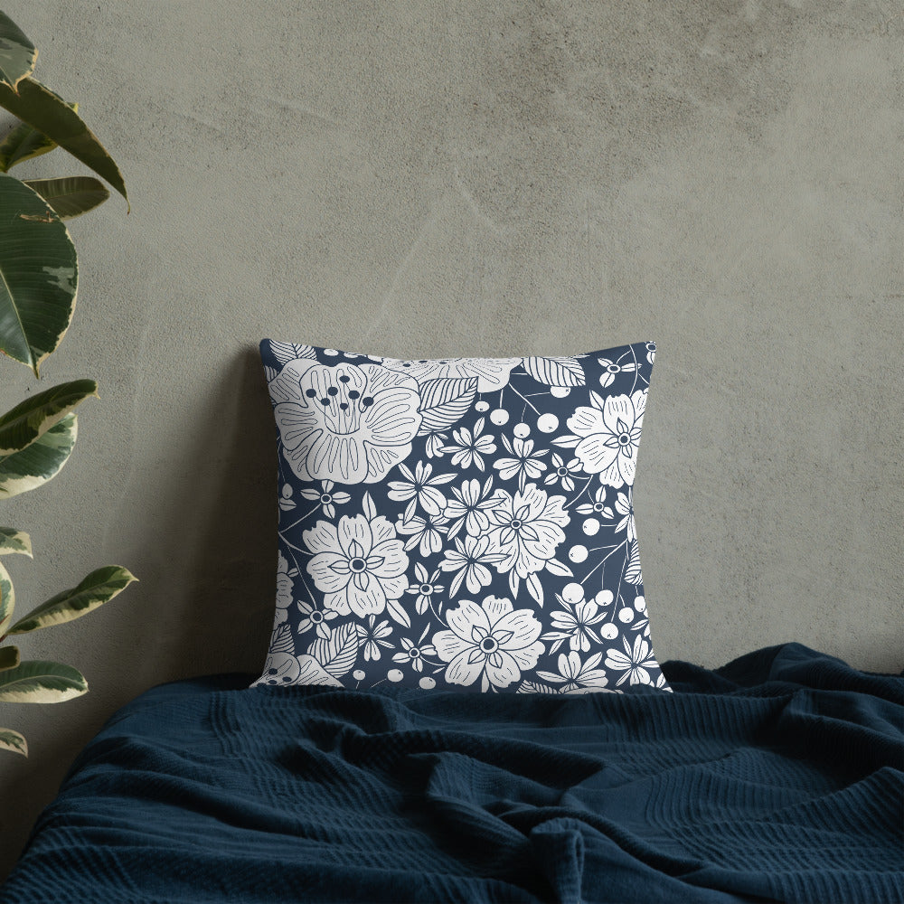 Floral Navy Premium Pillow