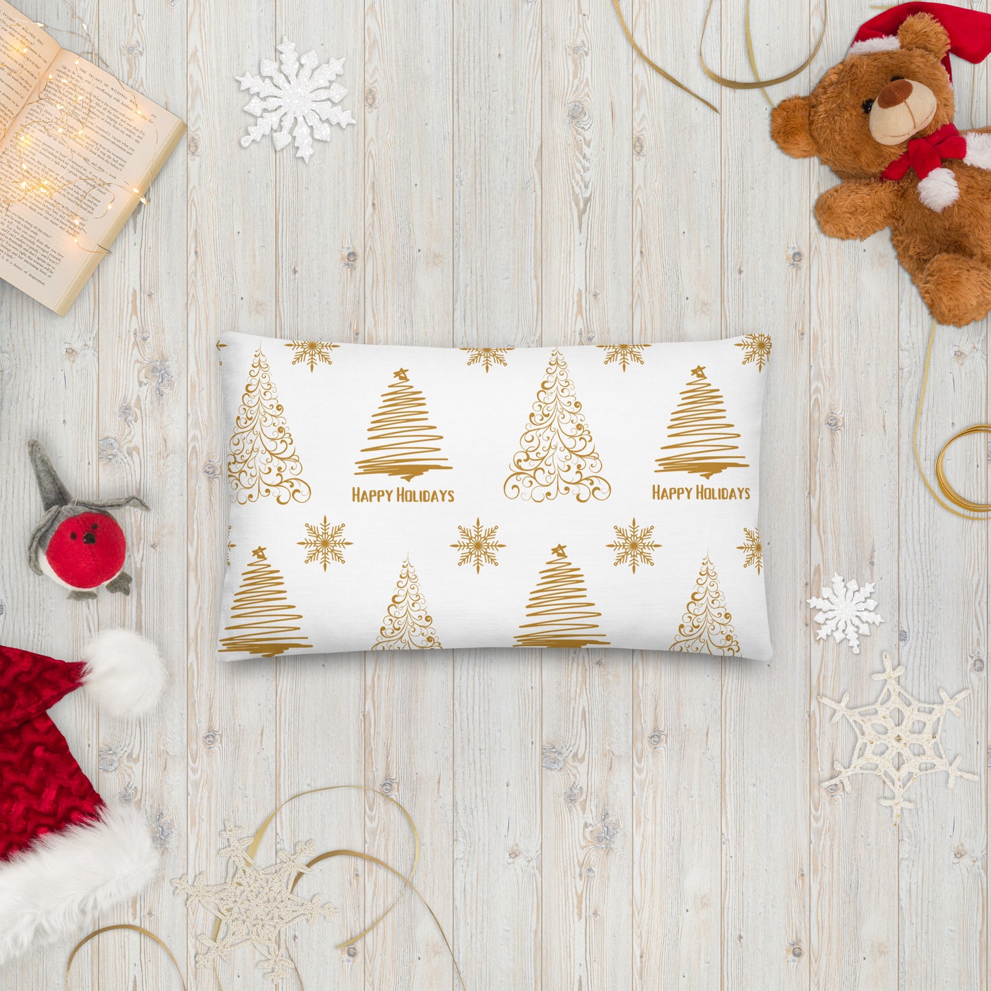 White Golden Christmas Tree Premium Pillow