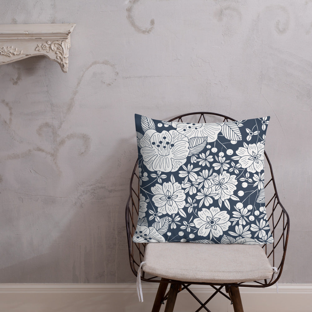 Floral Navy Premium Pillow