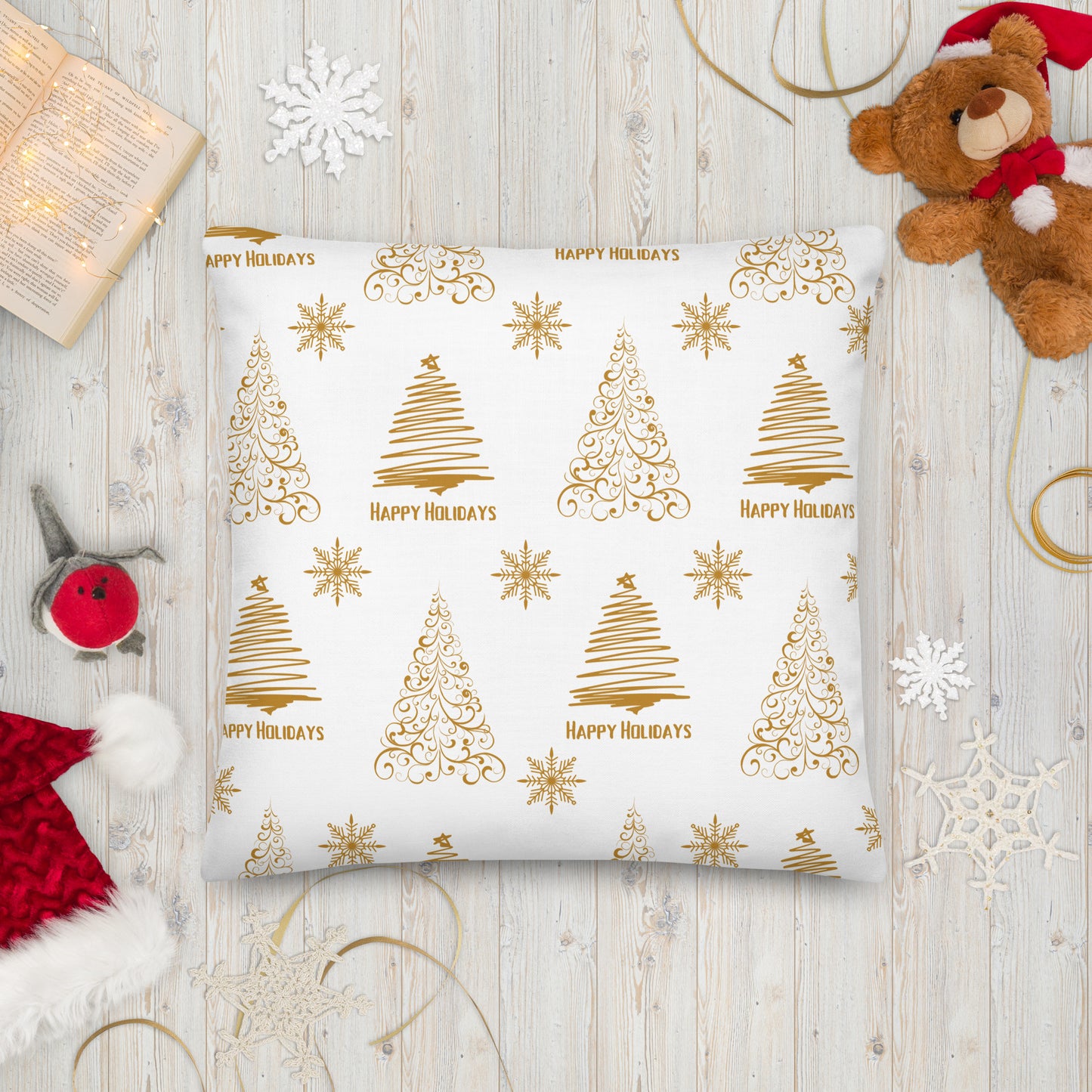 White Golden Christmas Tree Premium Pillow