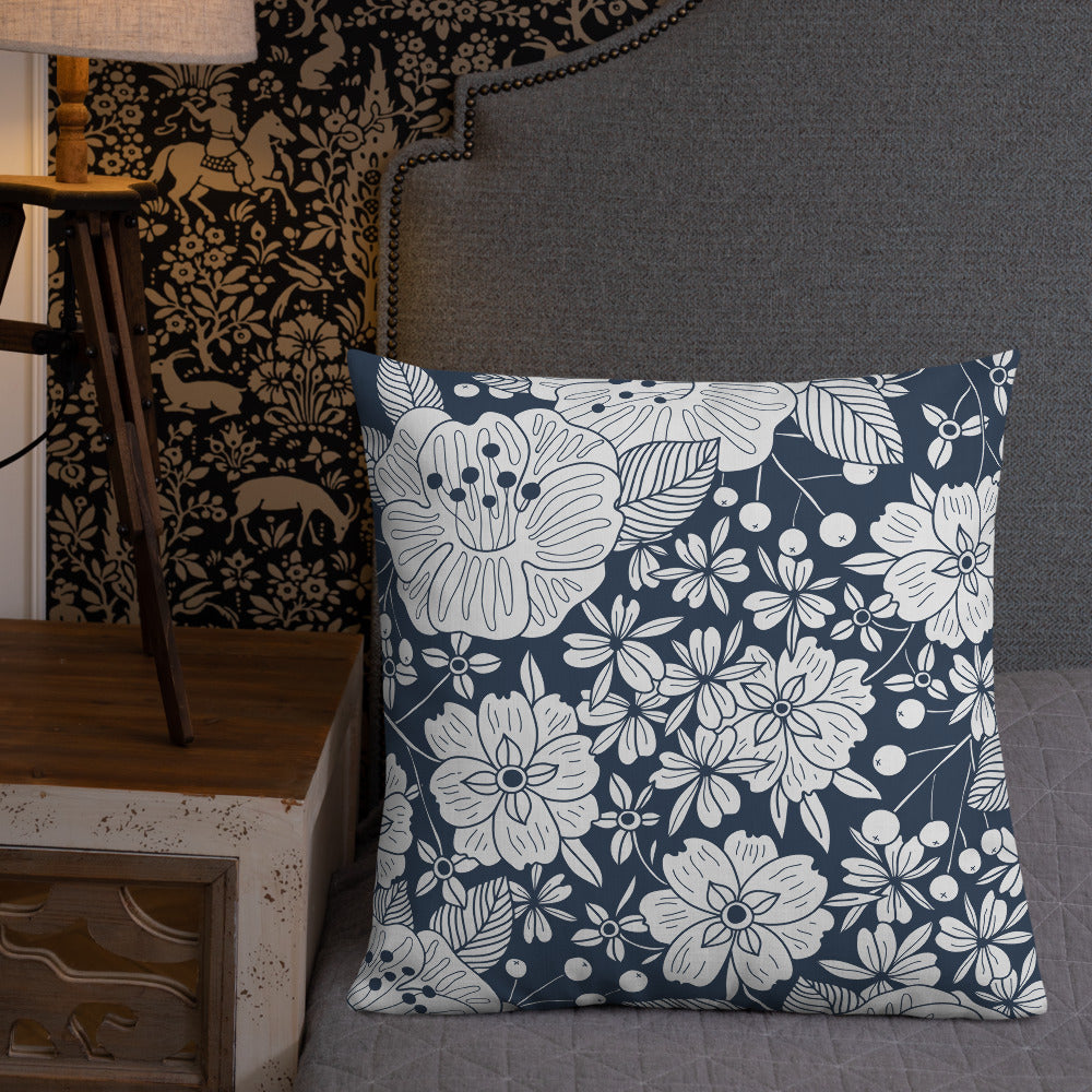 Floral Navy Premium Pillow