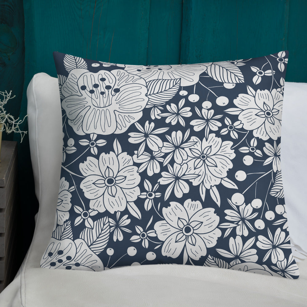 Floral Navy Premium Pillow