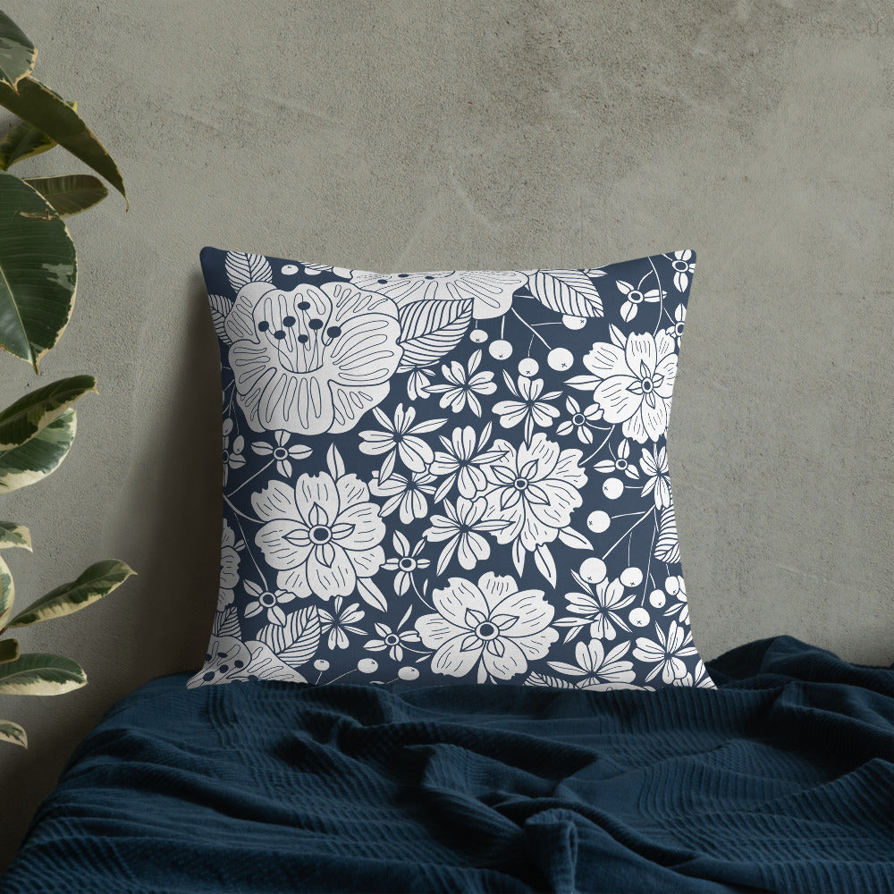 Floral Navy Premium Pillow