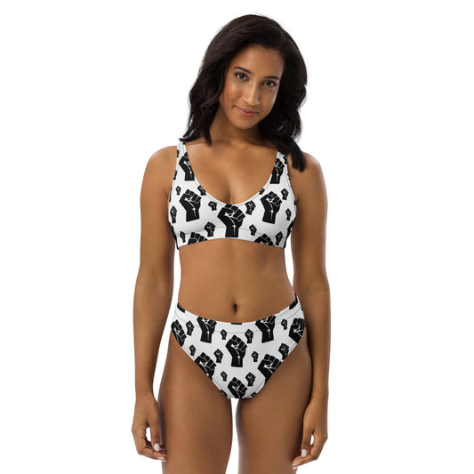 Black Power Fist Pattern Recycled high-waisted bikini