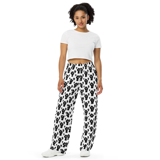 All-over Black Power Fist print unisex wide-leg pants