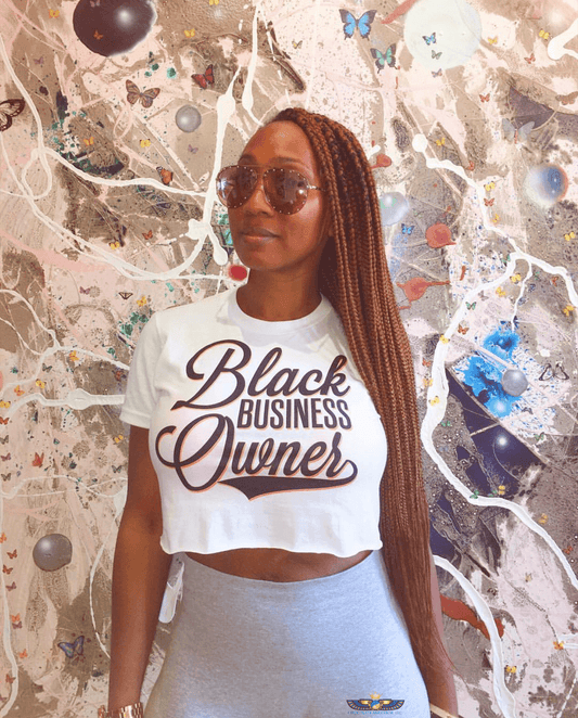 Black Business Owner Cursive (Black) Short sleeve crop top - Chocolate Ancestor