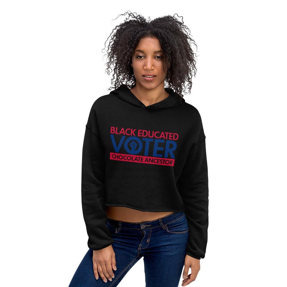 Black Educated Voter Ladies Crop Hoodie - Chocolate Ancestor