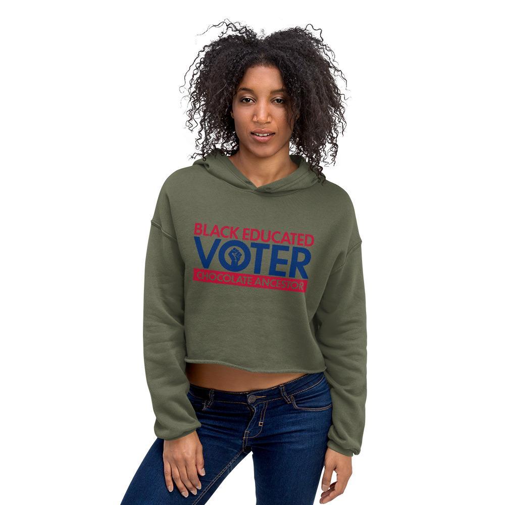 Black Educated Voter Ladies Crop Hoodie - Chocolate Ancestor