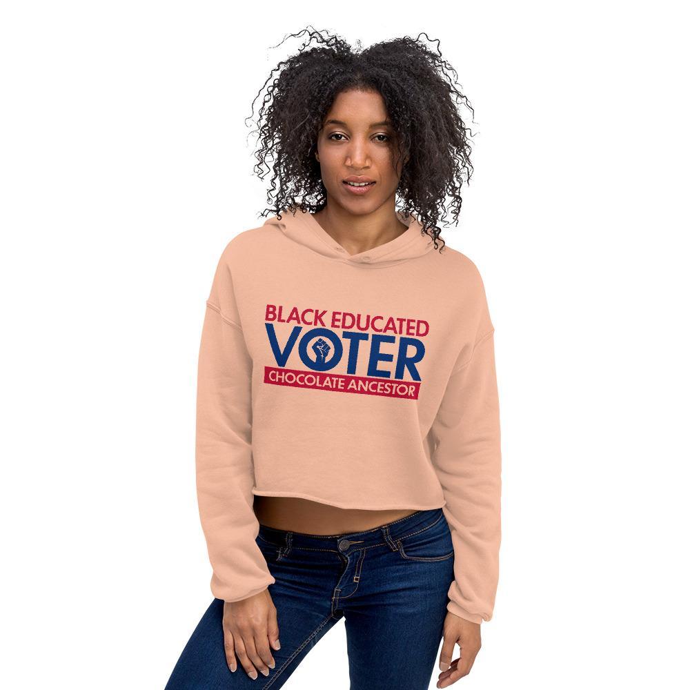 Black Educated Voter Ladies Crop Hoodie - Chocolate Ancestor