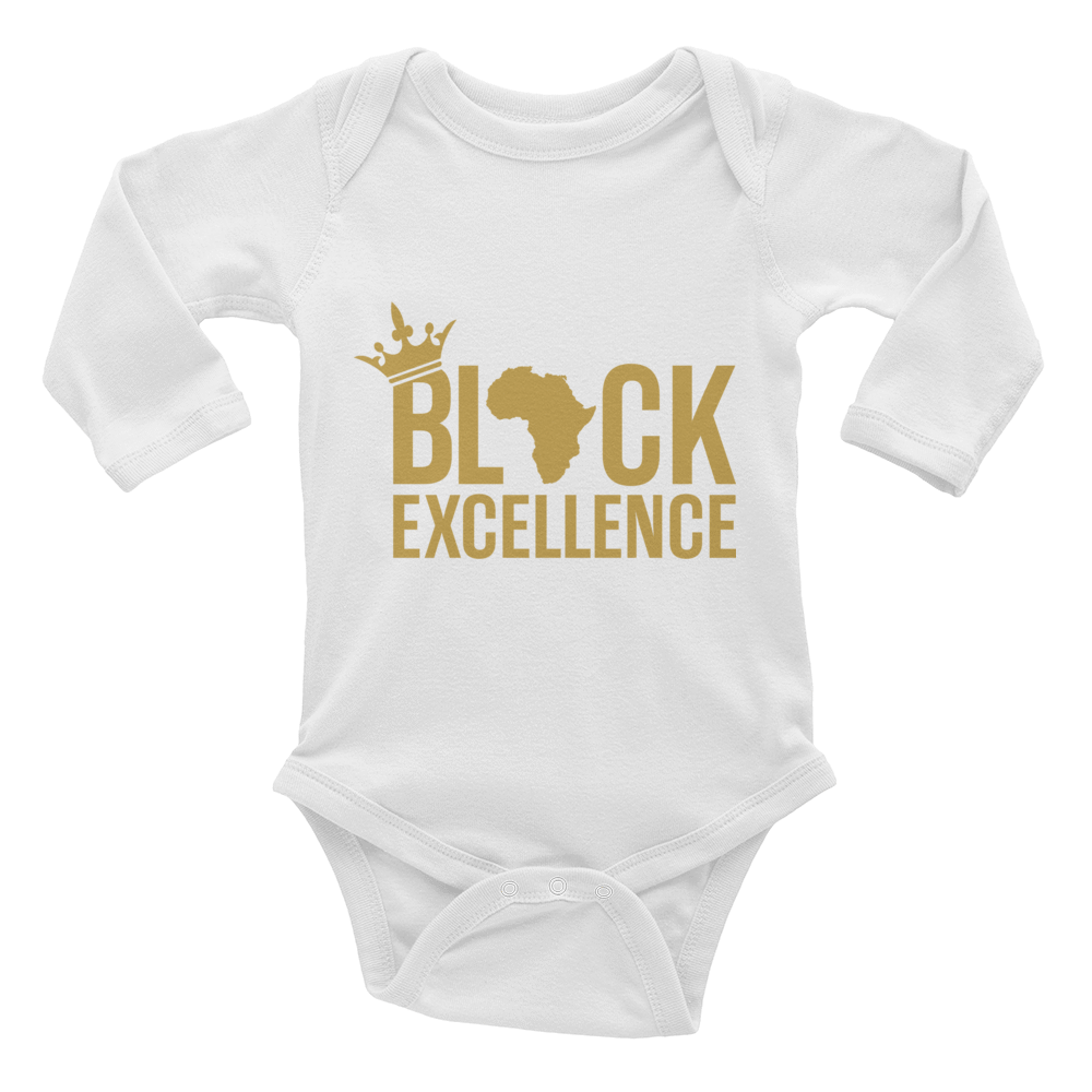 Black Excellence (Gold) Infant long sleeve one-piece - Chocolate Ancestor