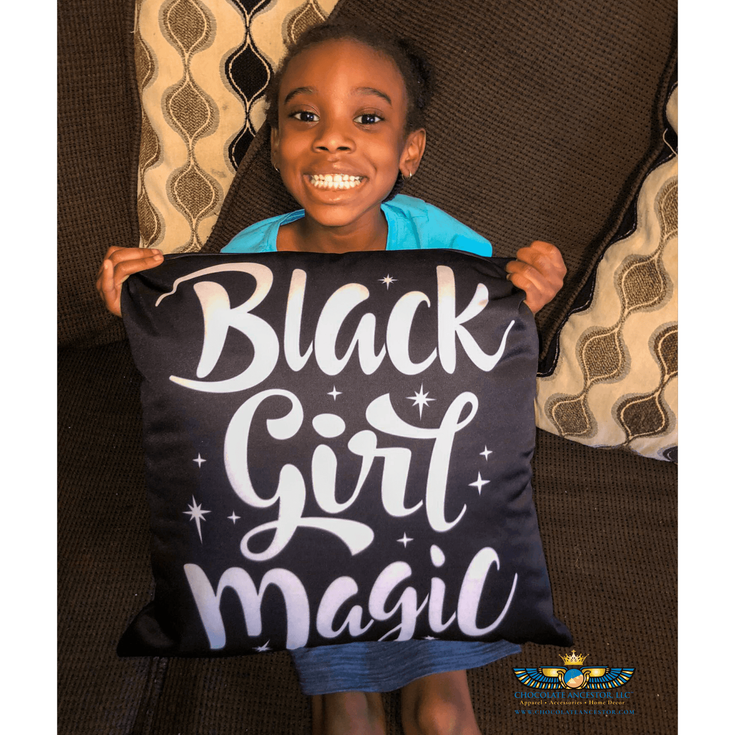 Black Girl Magic (Blk/Wht) Square Pillow - Chocolate Ancestor