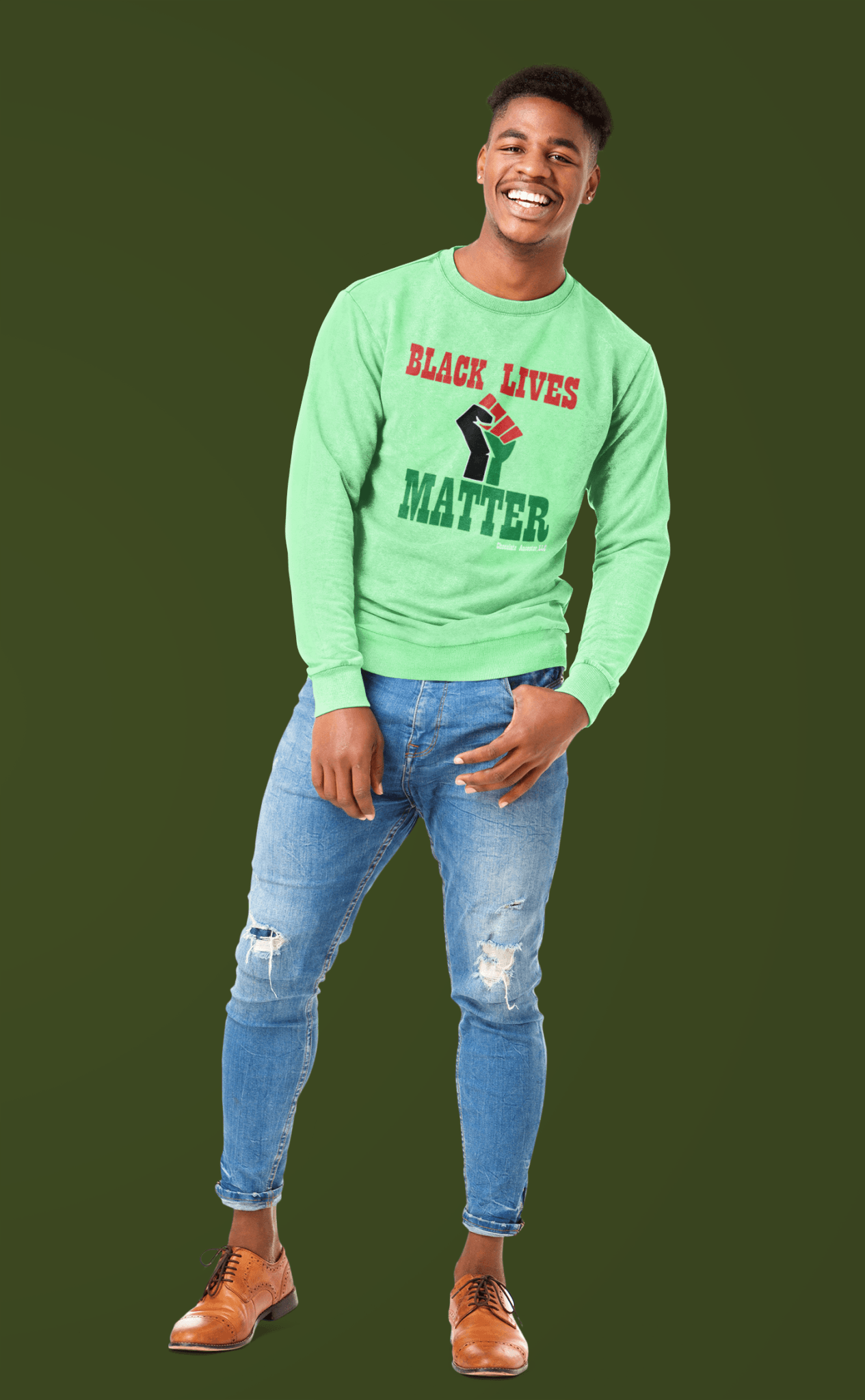 Black Lives Matter Pan African Unisex Crewneck Sweatshirt (Style 2) - Chocolate Ancestor