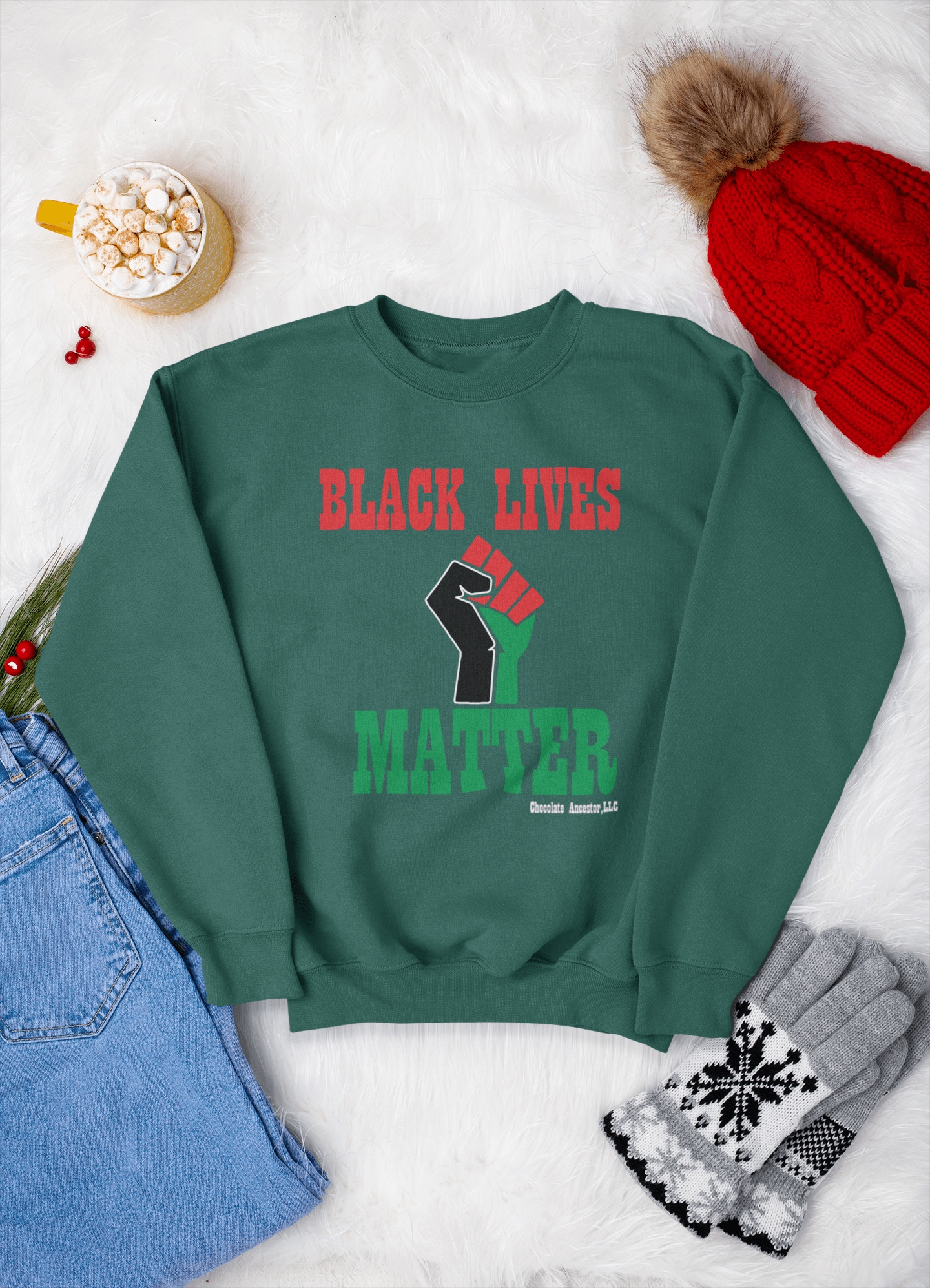 Black Lives Matter Pan African Unisex Crewneck Sweatshirt (Style 2) - Chocolate Ancestor