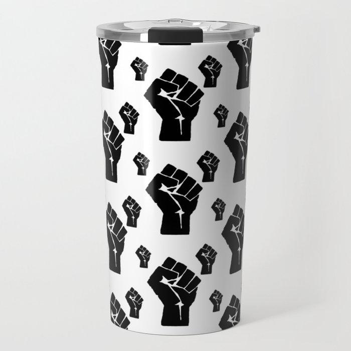 Black Power Fist Pattern Travel Mug - Chocolate Ancestor