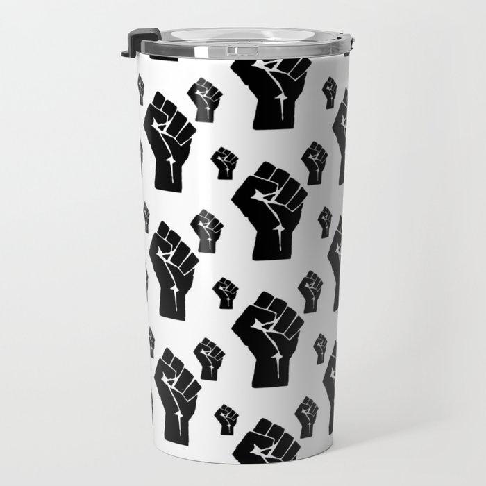 Black Power Fist Pattern Travel Mug - Chocolate Ancestor