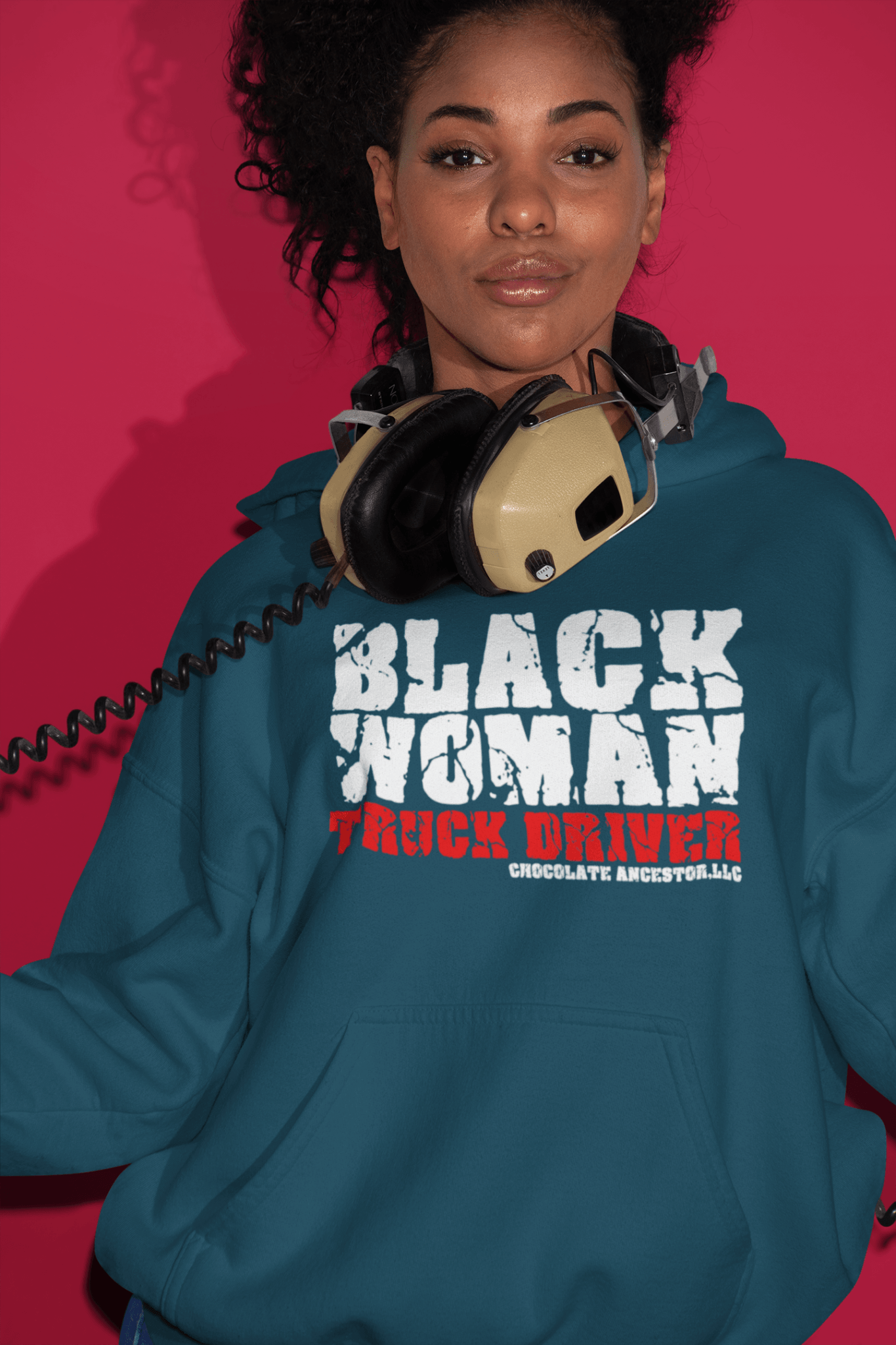 Black Woman Truck Driver Hooded Sweatshirt - Chocolate Ancestor