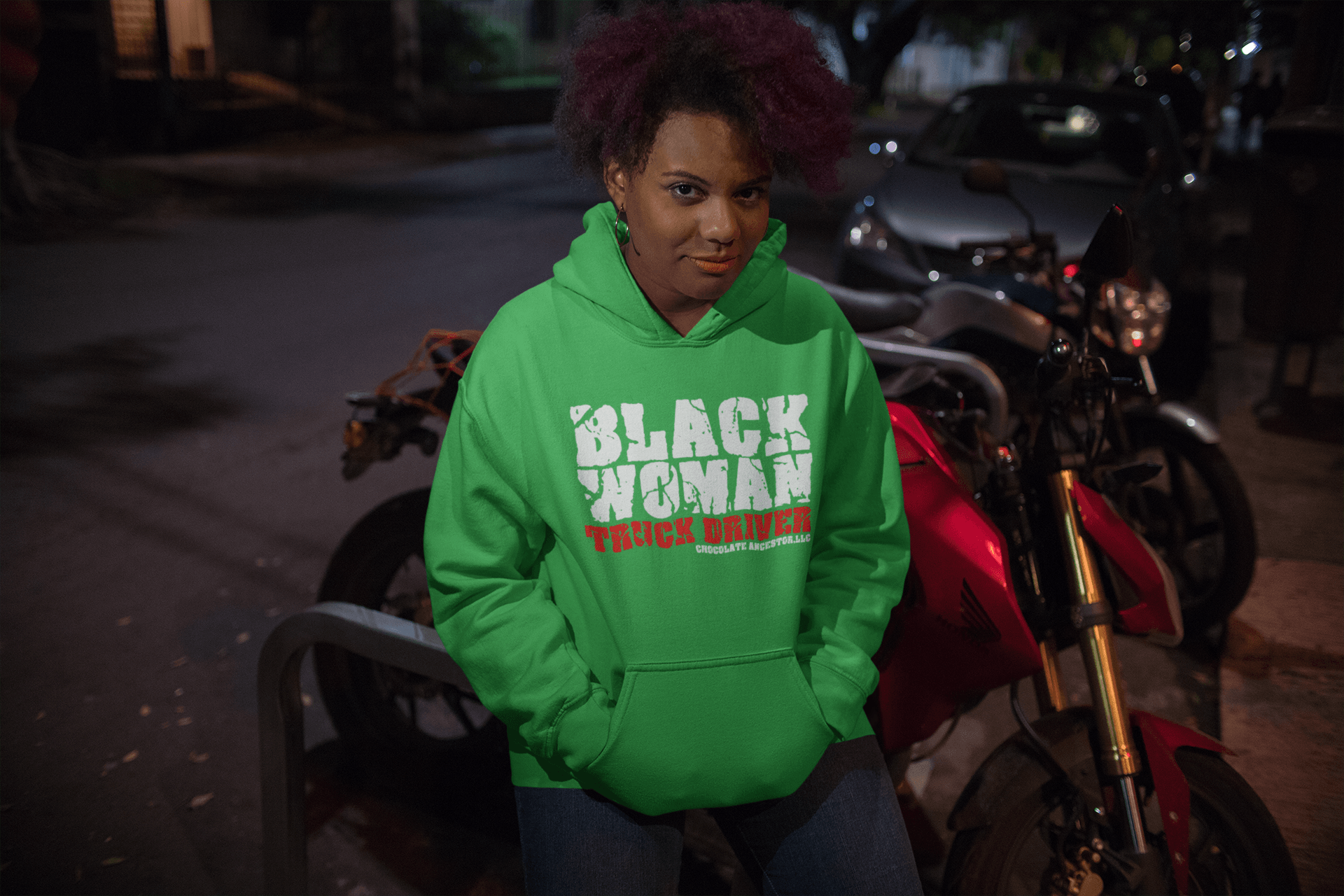 Black Woman Truck Driver Hooded Sweatshirt - Chocolate Ancestor