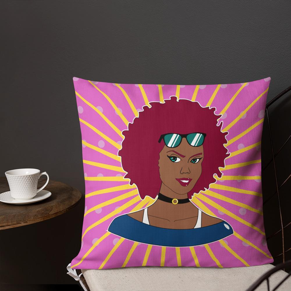 Burgundy Afro Diva Premium Pillow - Chocolate Ancestor