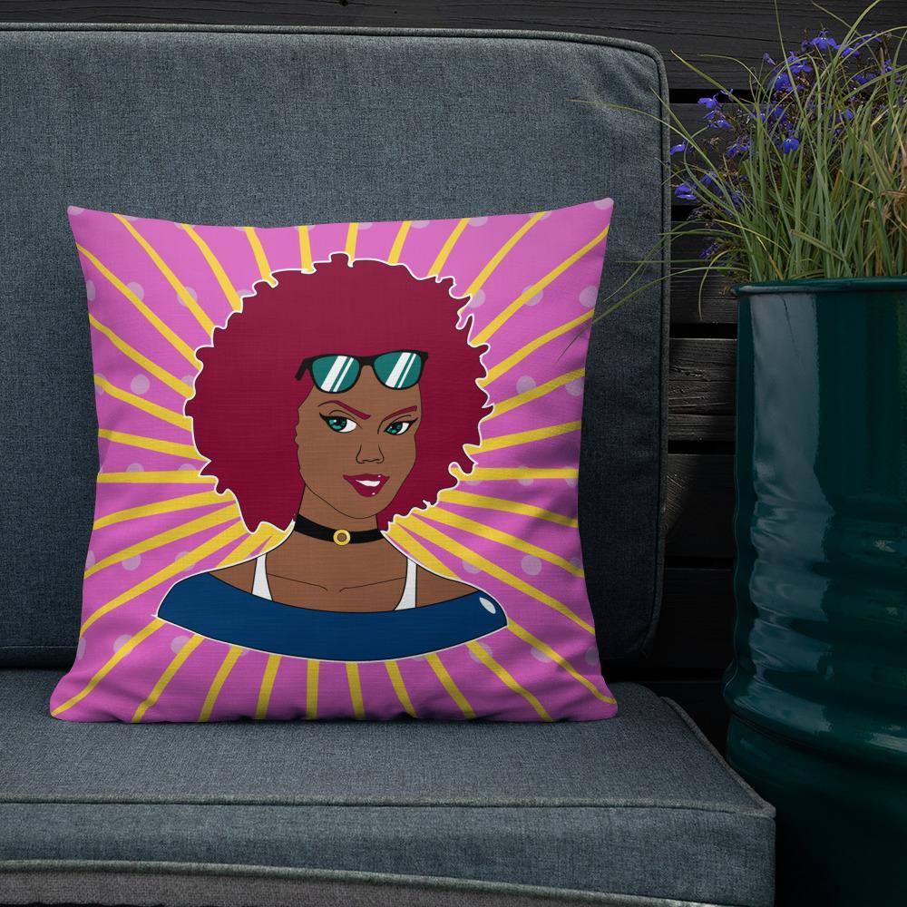 Burgundy Afro Diva Premium Pillow - Chocolate Ancestor