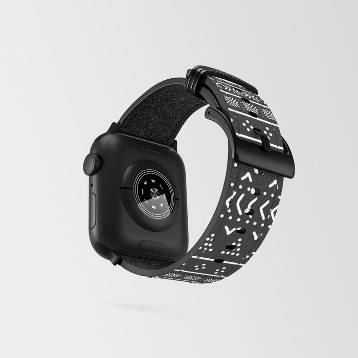 Carbon Black Mudcloth Boho Bespoke Vegan Leather Apple Watch Band