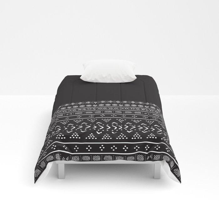 Carbon Black Mudcloth Boho Bespoke Comforters - Chocolate Ancestor