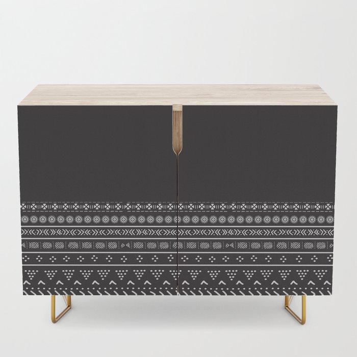 Carbon Black Mudcloth Boho Bespoke Credenza - Chocolate Ancestor