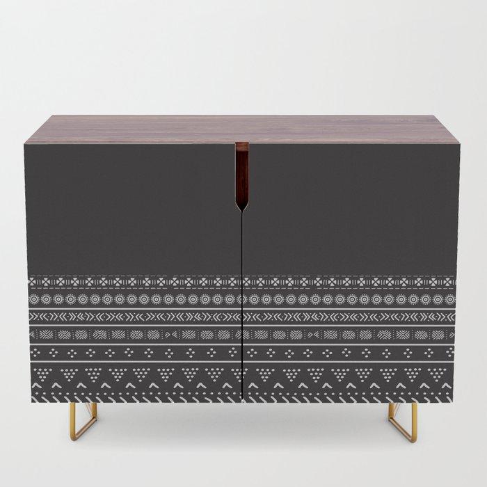 Carbon Black Mudcloth Boho Bespoke Credenza - Chocolate Ancestor