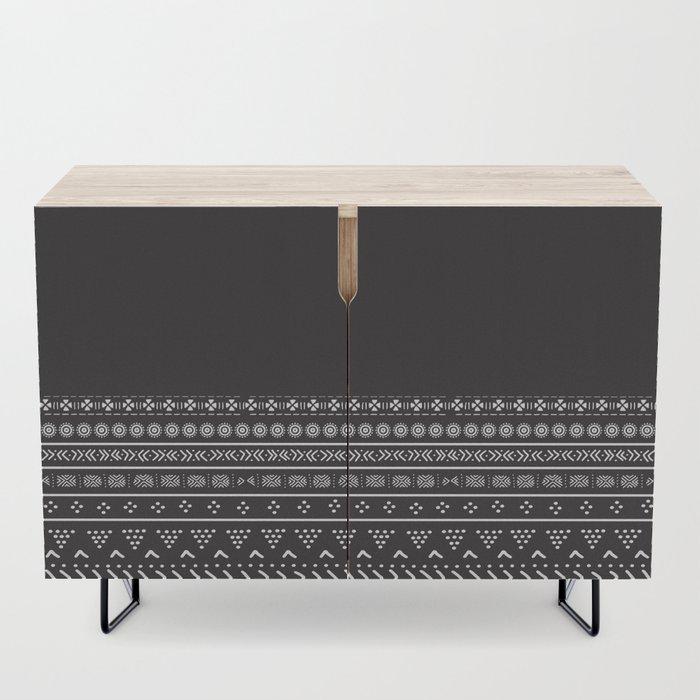 Carbon Black Mudcloth Boho Bespoke Credenza - Chocolate Ancestor