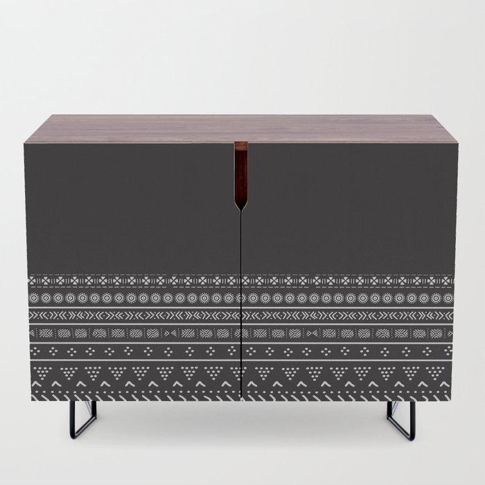 Carbon Black Mudcloth Boho Bespoke Credenza - Chocolate Ancestor