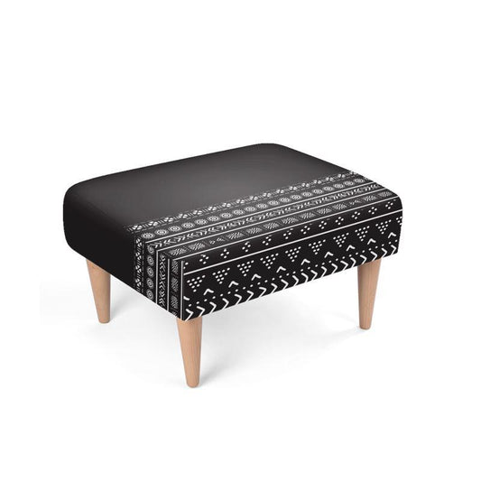 Carbon Black Mudcloth Boho Bespoke Footstool - Chocolate Ancestor