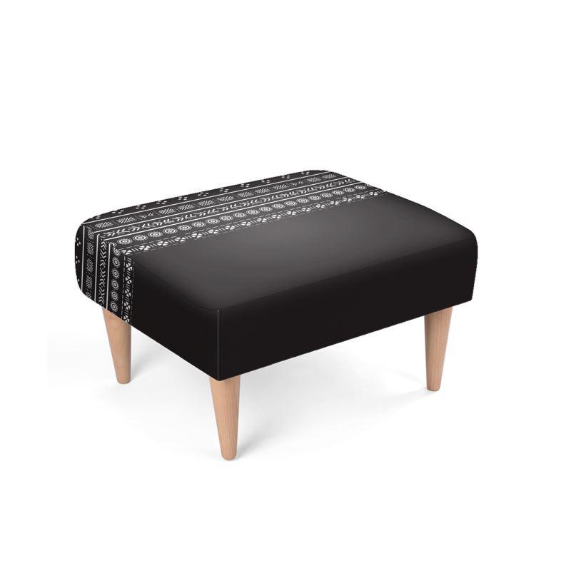 Carbon Black Mudcloth Boho Bespoke Footstool - Chocolate Ancestor