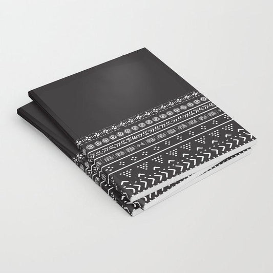 Carbon Black Mudcloth Boho Bespoke Notebook - Chocolate Ancestor