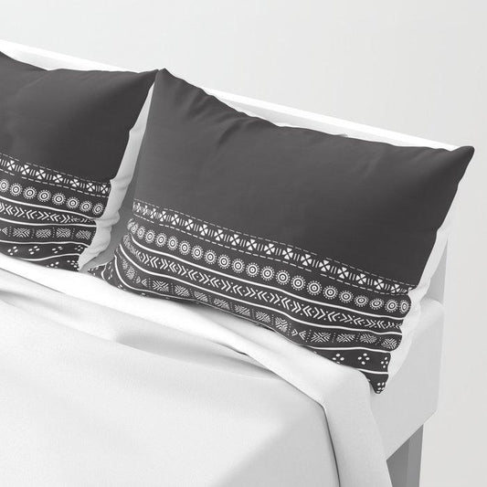 Carbon Black Mudcloth Boho Bespoke Pillow Shams - Chocolate Ancestor