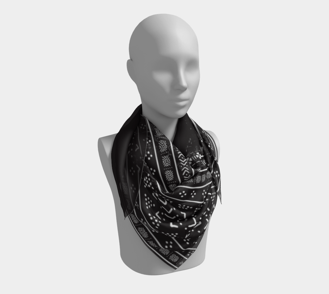 Carbon Black Mudcloth Boho Square Scarf - Chocolate Ancestor