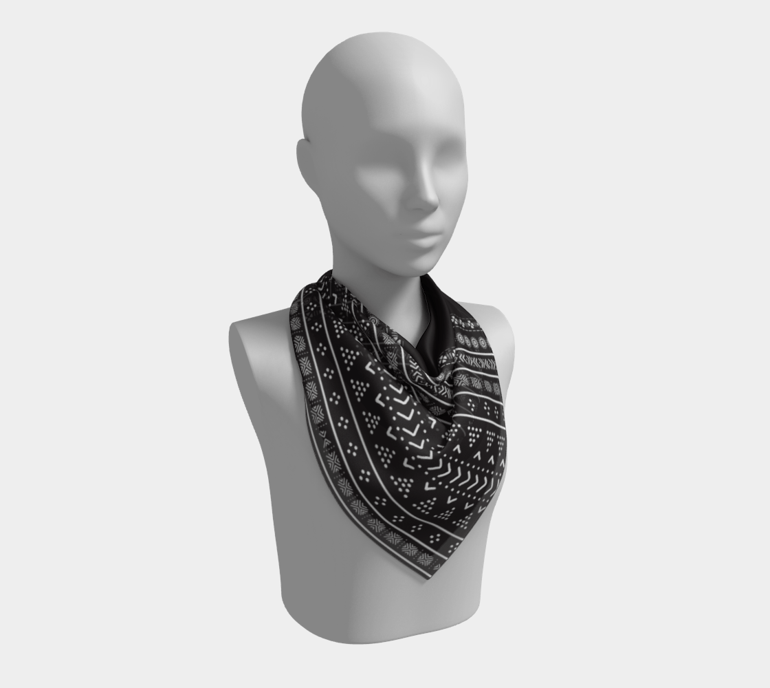 Carbon Black Mudcloth Boho Square Scarf - Chocolate Ancestor