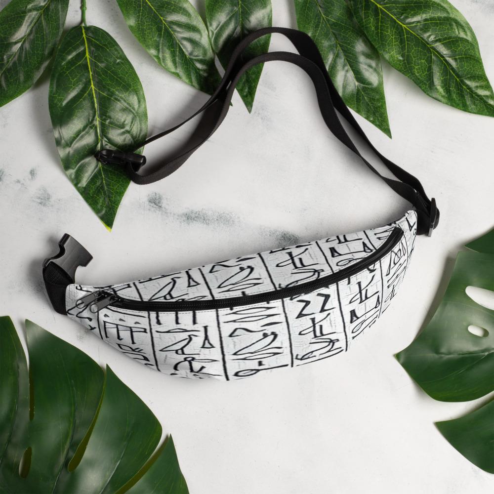 Egyptian Hieroglyphics (White) Fanny Pack - Chocolate Ancestor