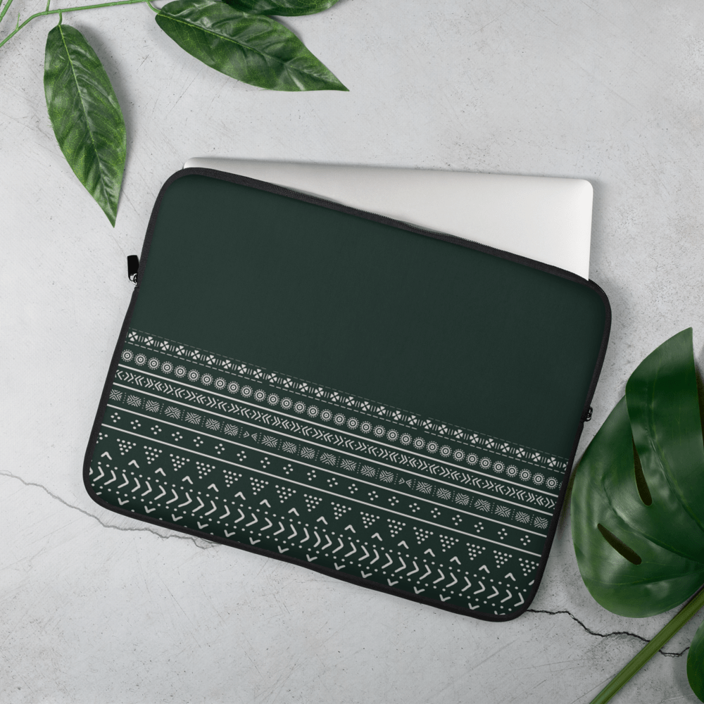 Emerald Mudcloth Boho Laptop Sleeve - Chocolate Ancestor