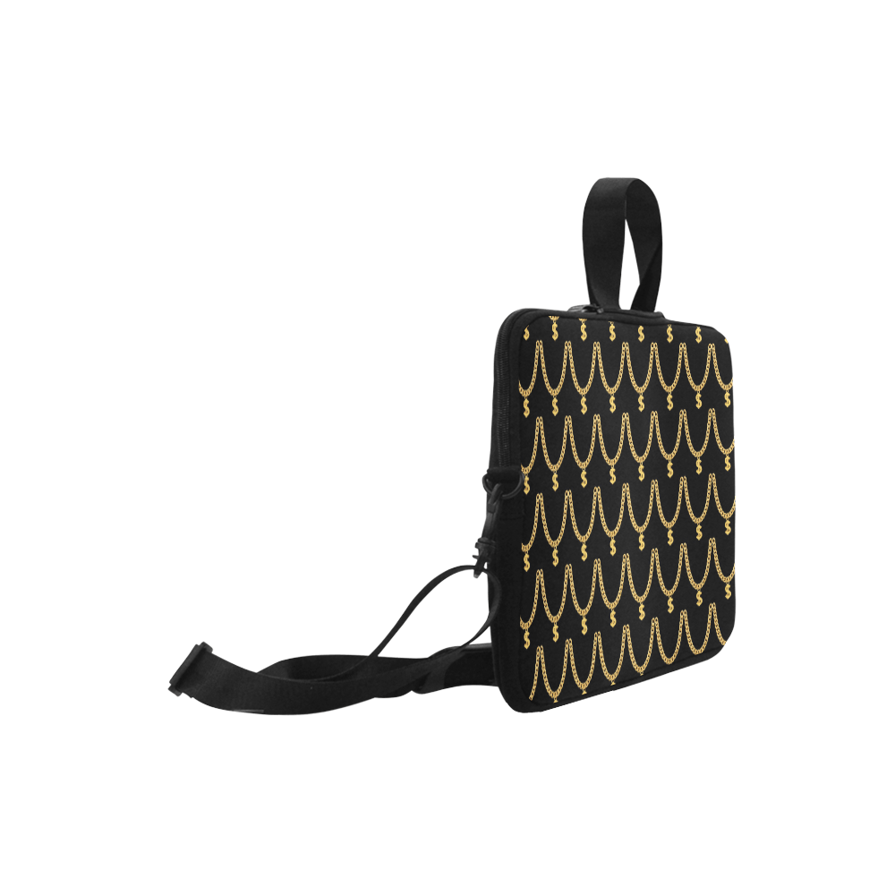 Gold Chain Pattern Classic Laptop Sleeve w/Strap - Chocolate Ancestor