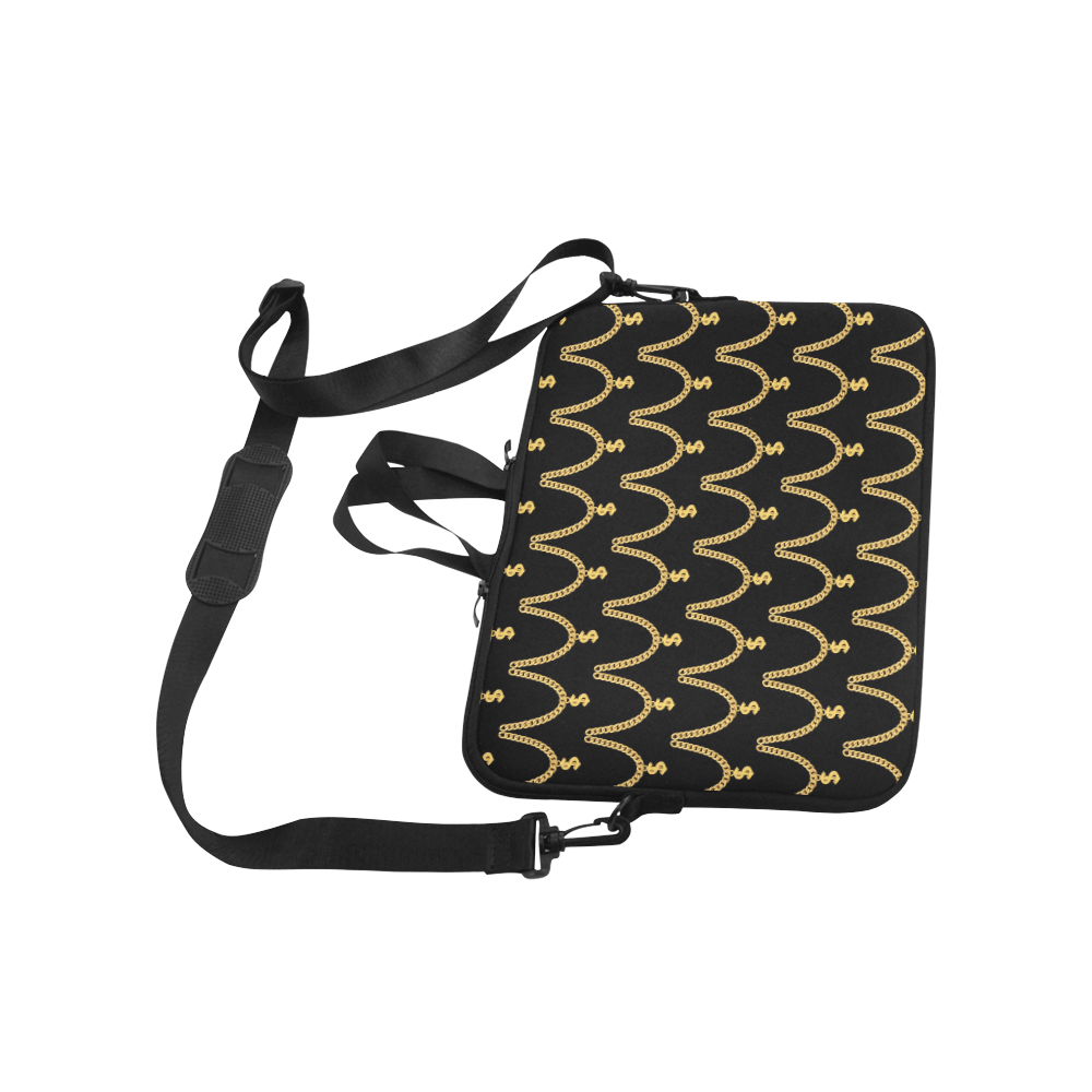 Gold Chain Pattern Classic Laptop Sleeve w/Strap - Chocolate Ancestor