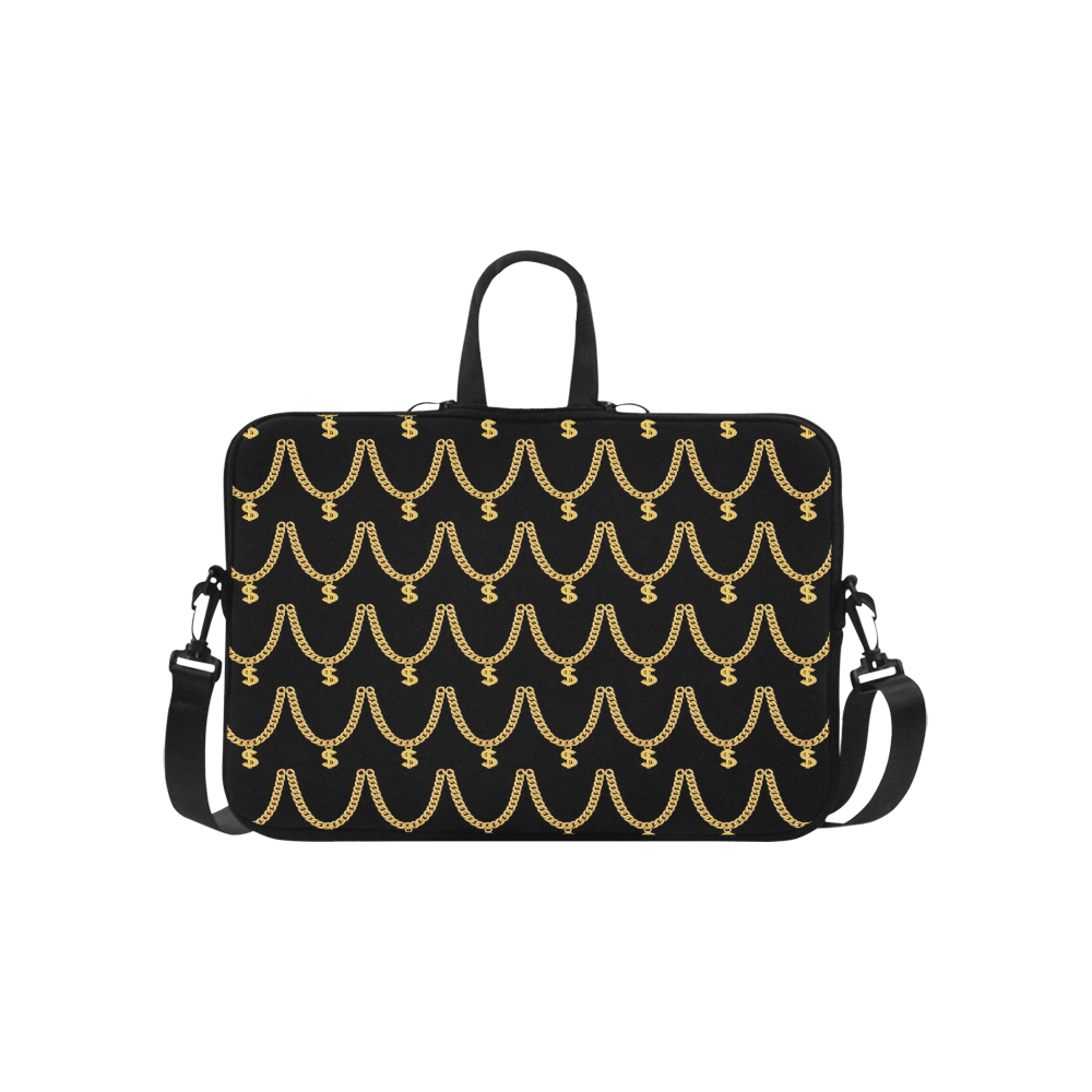 Gold Chain Pattern Classic Laptop Sleeve w/Strap - Chocolate Ancestor