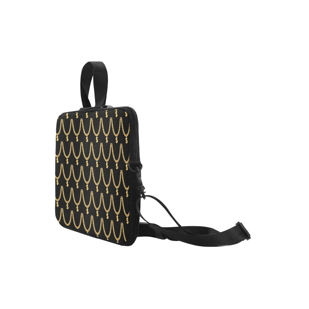 Gold Chain Pattern Classic Laptop Sleeve w/Strap - Chocolate Ancestor