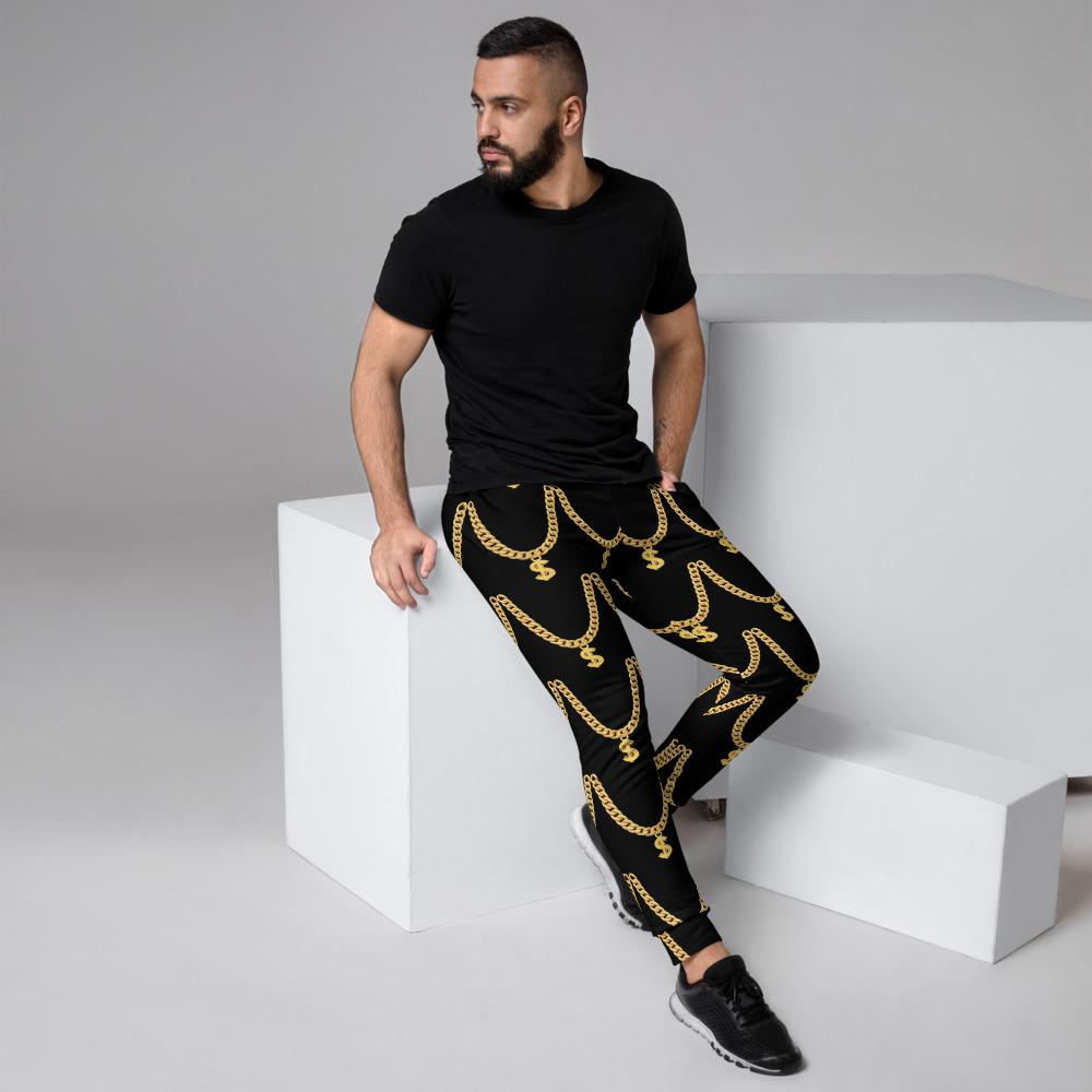 Gold Chains Pattern Unisex Slim Fit Joggers - Chocolate Ancestor