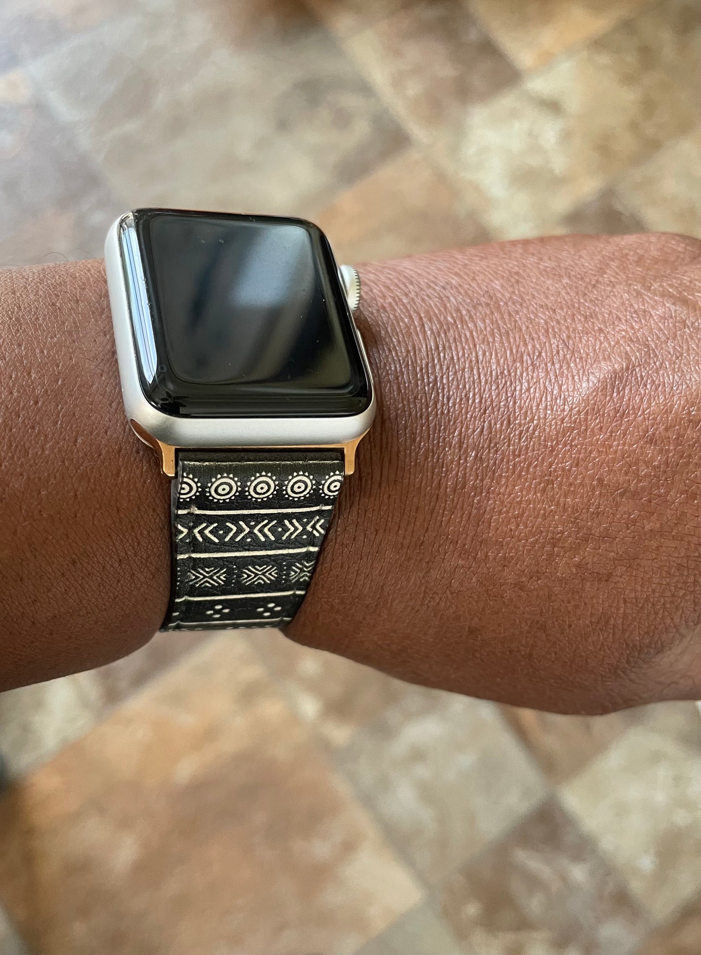 Carbon Black Mudcloth Boho Bespoke Vegan Leather Apple Watch Band