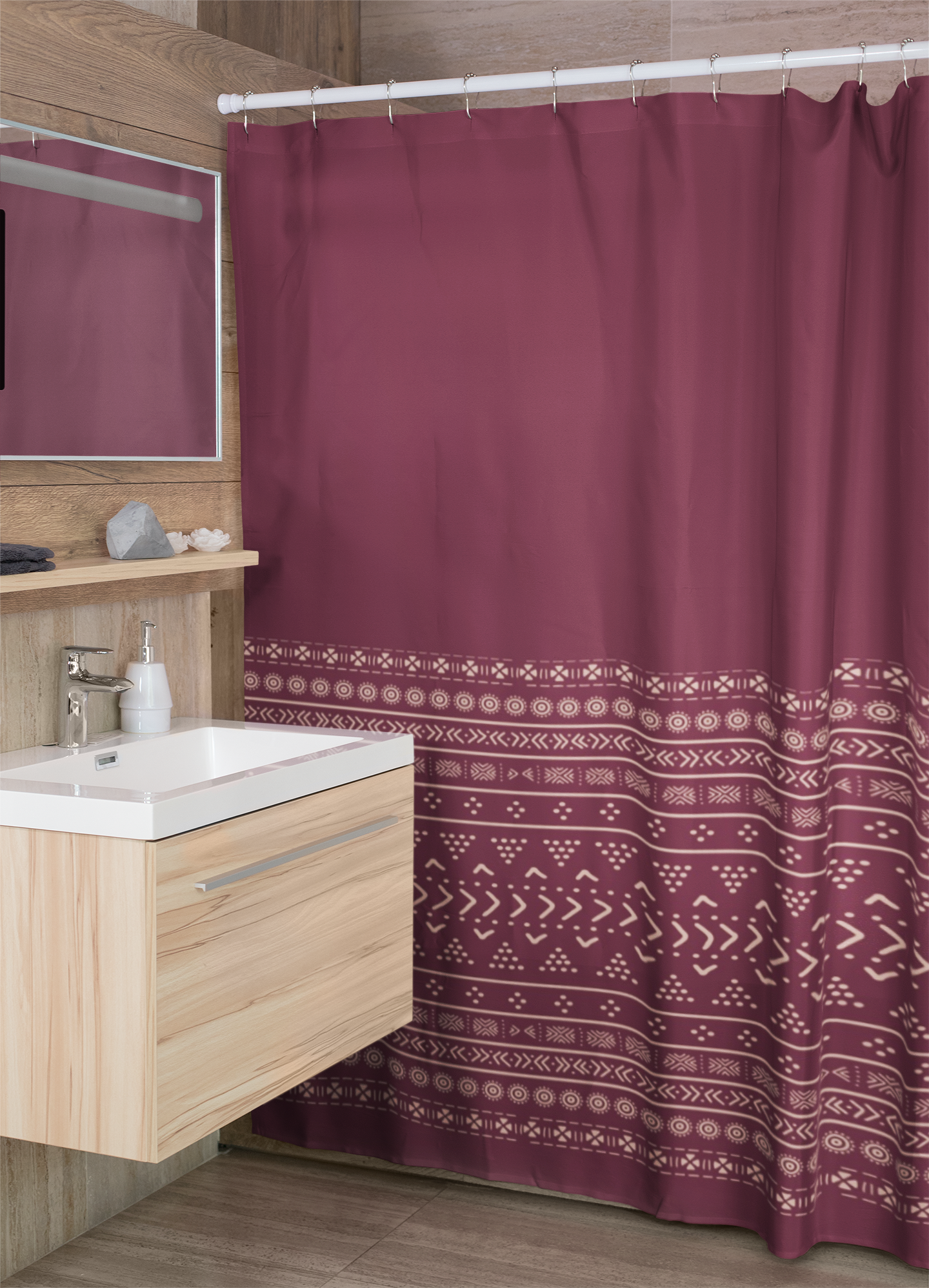 Cabernet Mudcloth Boho Shower Curtains