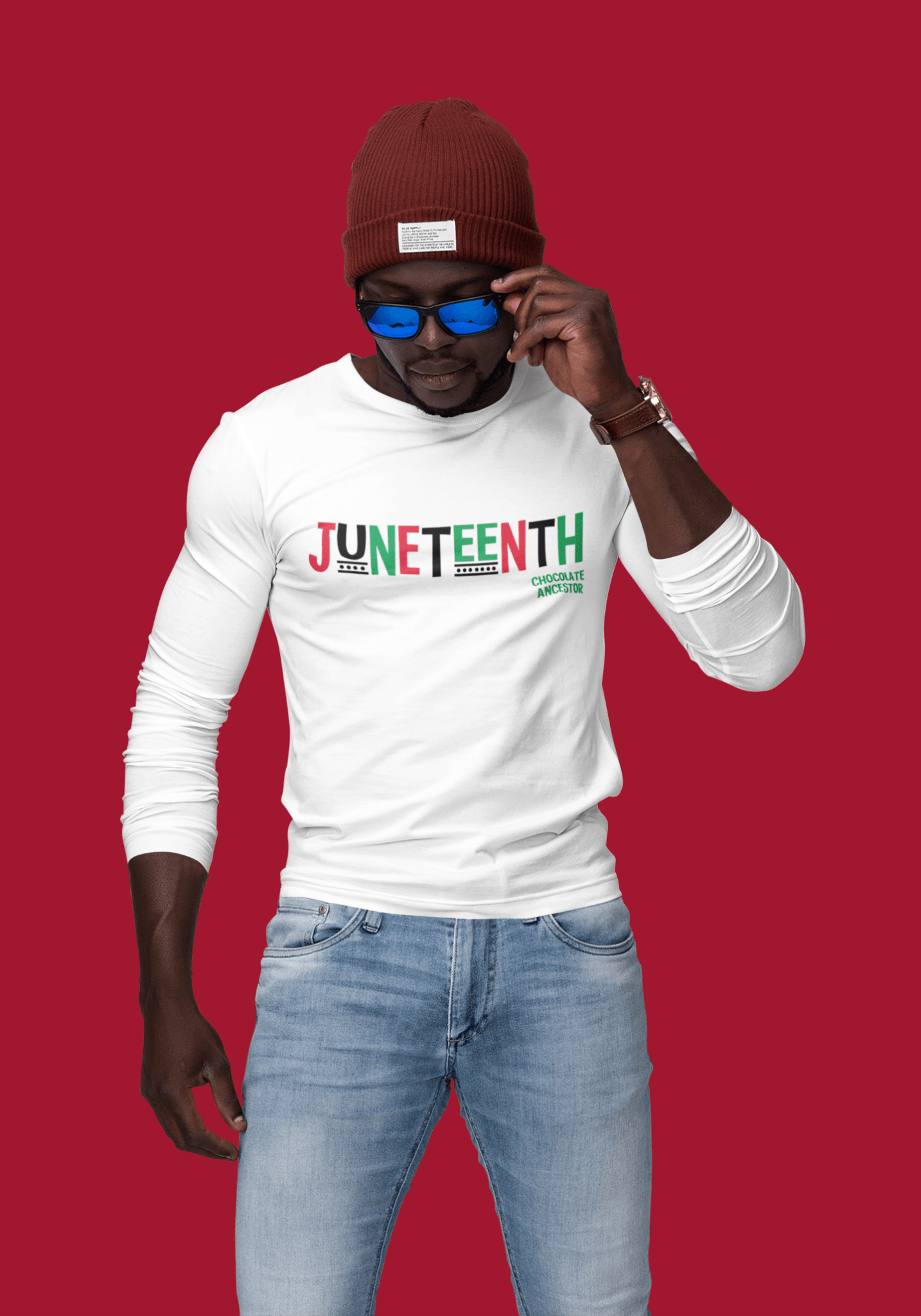 Juneteenth Pan African RBG Unisex Long Sleeve T-Shirt - Chocolate Ancestor